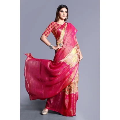 Women's Viscose Rayon Printed Saree With Unstitched Blouse (Pink) - Image 3