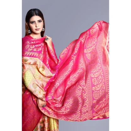 Women's Viscose Rayon Printed Saree With Unstitched Blouse (Pink) - Image 2