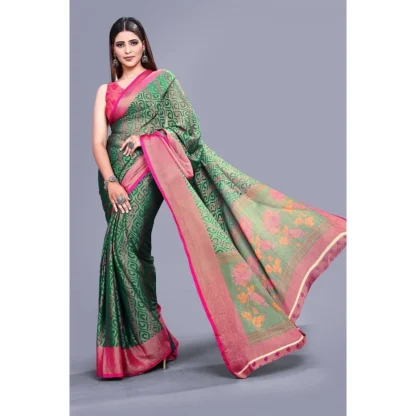 Women's Viscose Rayon Printed Saree With Unstitched Blouse (Rama) - Image 2