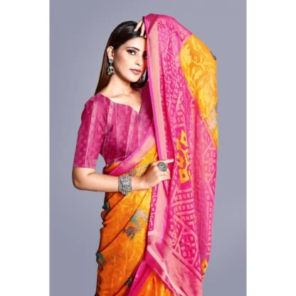 Women's Viscose Rayon Printed Saree With Unstitched Blouse (Yellow) - Image 2