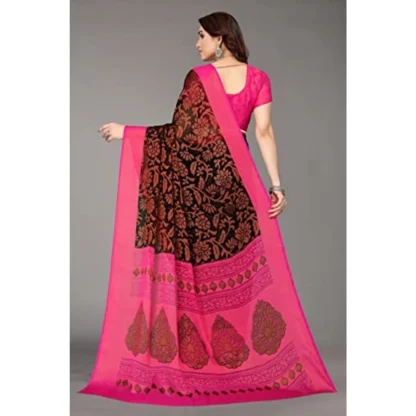 Women's Viscose Rayon Printed Saree With Unstitched Blouse (Black) - Image 3