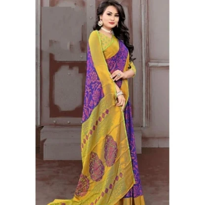 Women's Viscose Rayon Printed Saree With Unstitched Blouse (Blue) - Image 2