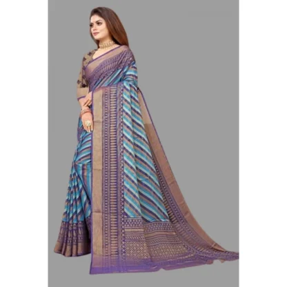 Women's Viscose Rayon Printed Saree With Unstitched Blouse (Navy Blue) - Image 3