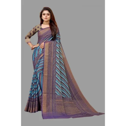 Women's Viscose Rayon Printed Saree With Unstitched Blouse (Navy Blue) - Image 4