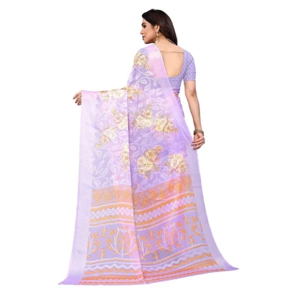 Women's Viscose Rayon Printed Saree With Unstitched Blouse (Purple) - Image 4