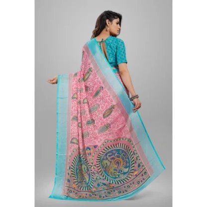 Women's Viscose Rayon Printed Saree With Unstitched Blouse (Pink) - Image 2