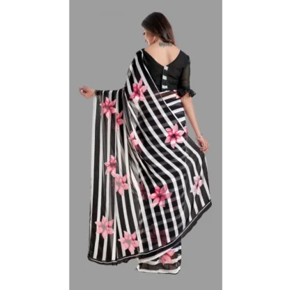 Women's Georgette Printed Saree With Unstitched Blouse (Black) - Image 2