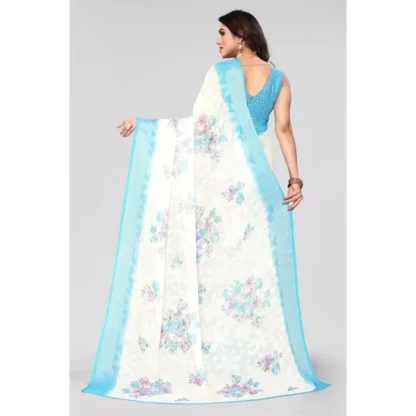 Women's Viscose Rayon Printed Saree With Unstitched Blouse (Sky Blue) - Image 2