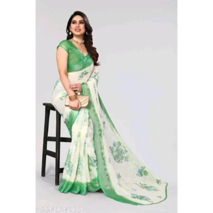 Women's Viscose Rayon Printed Saree With Unstitched Blouse (Green) - Image 2