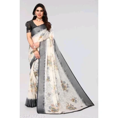 Women's Viscose Rayon Printed Saree With Unstitched Blouse (Black) - Image 4