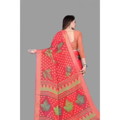 Women's Viscose Rayon Printed Saree With Unstitched Blouse (Red) - Image 2