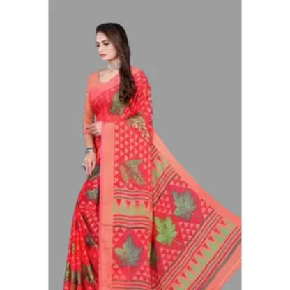 Women's Viscose Rayon Printed Saree With Unstitched Blouse (Red) - Image 3