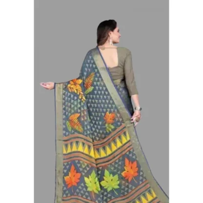 Women's Viscose Rayon Printed Saree With Unstitched Blouse (Grey) - Image 2