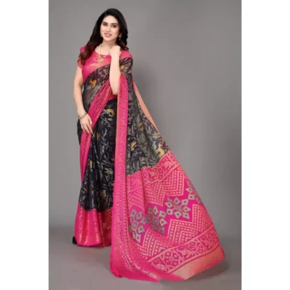 Women's Viscose Rayon Printed Saree With Unstitched Blouse (Navy Blue) - Image 4