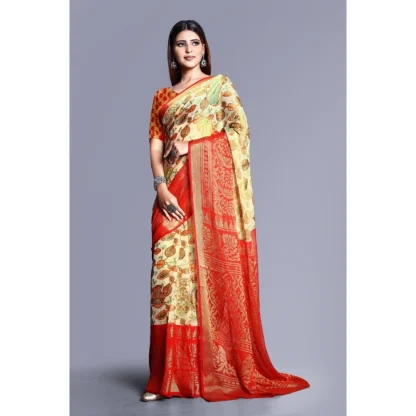 Women's Viscose Rayon Printed Saree With Unstitched Blouse (Red) - Image 4