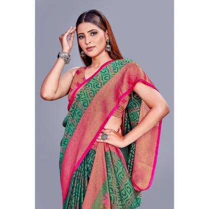 Women's Viscose Rayon Printed Saree With Unstitched Blouse (Rama) - Image 4