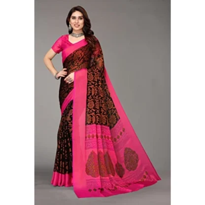 Women's Viscose Rayon Printed Saree With Unstitched Blouse (Black) - Image 5