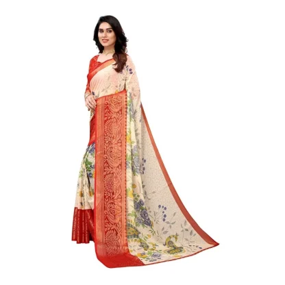 Women's Viscose Rayon Printed Saree With Unstitched Blouse (Red) - Image 2