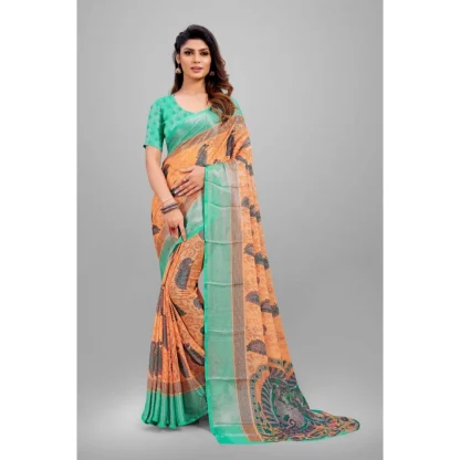 Women's Viscose Rayon Printed Saree With Unstitched Blouse (Orange) - Image 4