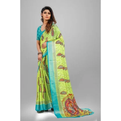 Women's Viscose Rayon Printed Saree With Unstitched Blouse (Mehendi) - Image 4