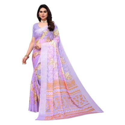 Women's Viscose Rayon Printed Saree With Unstitched Blouse (Purple)