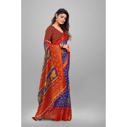 Women's Viscose Rayon Printed Saree With Unstitched Blouse (Blue) - Image 2