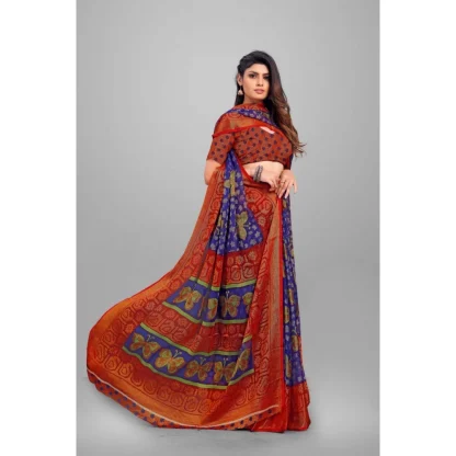 Women's Viscose Rayon Printed Saree With Unstitched Blouse (Blue) - Image 3