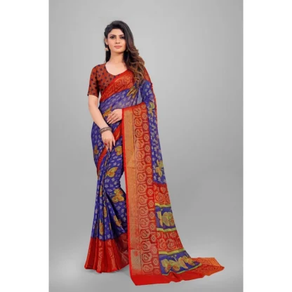 Women's Viscose Rayon Printed Saree With Unstitched Blouse (Blue) - Image 4