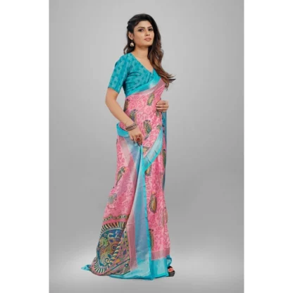 Women's Viscose Rayon Printed Saree With Unstitched Blouse (Pink) - Image 3