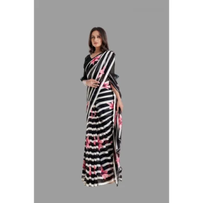 Women's Georgette Printed Saree With Unstitched Blouse (Black) - Image 4