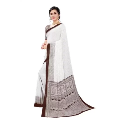 Women's Georgette Printed Saree With Unstitched Blouse (Coffee) - Image 4