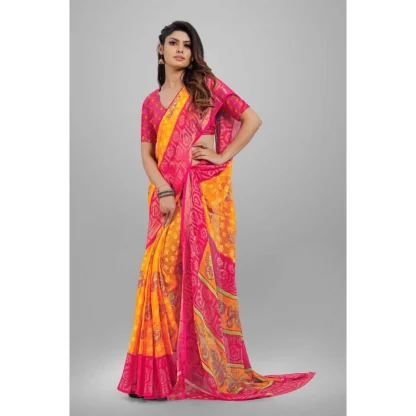 Women's Viscose Rayon Printed Saree With Unstitched Blouse (Yellow) - Image 4