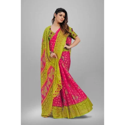 Women's Viscose Rayon Printed Saree With Unstitched Blouse (Pink) - Image 2