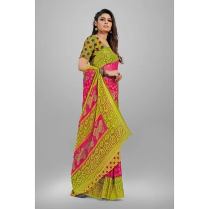 Women's Viscose Rayon Printed Saree With Unstitched Blouse (Pink) - Image 4