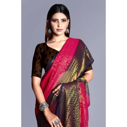 Women's Viscose Rayon Printed Saree With Unstitched Blouse (Pink) - Image 2