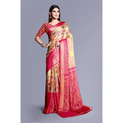 Women's Viscose Rayon Printed Saree With Unstitched Blouse (Pink) - Image 4