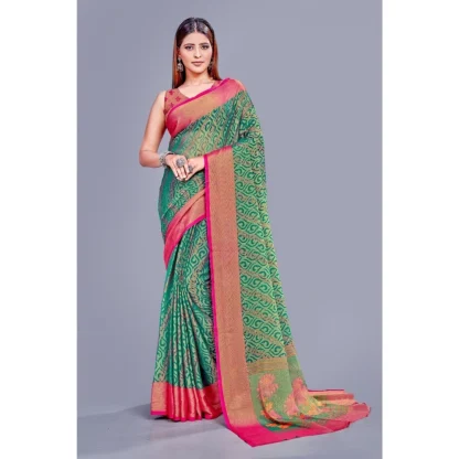 Women's Viscose Rayon Printed Saree With Unstitched Blouse (Rama) - Image 6