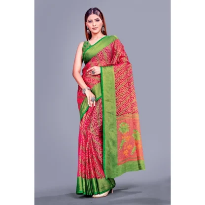 Women's Viscose Rayon Printed Saree With Unstitched Blouse (Pink) - Image 5