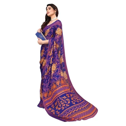 Women's Viscose Rayon Printed Saree With Unstitched Blouse (Blue) - Image 3