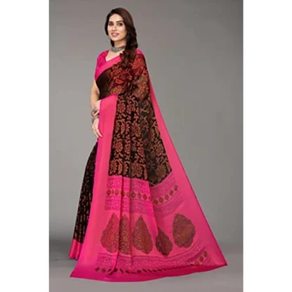 Women's Viscose Rayon Printed Saree With Unstitched Blouse (Black) - Image 4