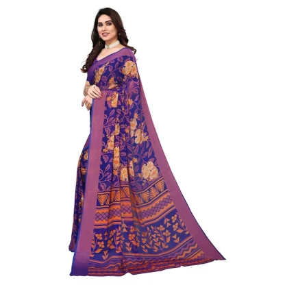 Women's Viscose Rayon Printed Saree With Unstitched Blouse (Blue) - Image 4