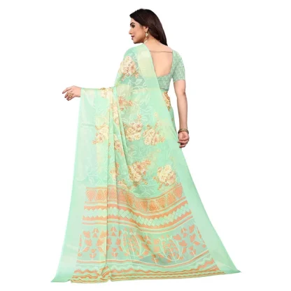 Women's Viscose Rayon Printed Saree With Unstitched Blouse (Pista) - Image 2