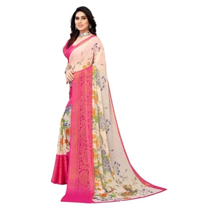 Women's Viscose Rayon Printed Saree With Unstitched Blouse (Pink) - Image 3