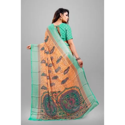 Women's Viscose Rayon Printed Saree With Unstitched Blouse (Orange) - Image 2