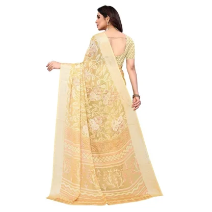 Women's Viscose Rayon Printed Saree With Unstitched Blouse (Yellow) - Image 4