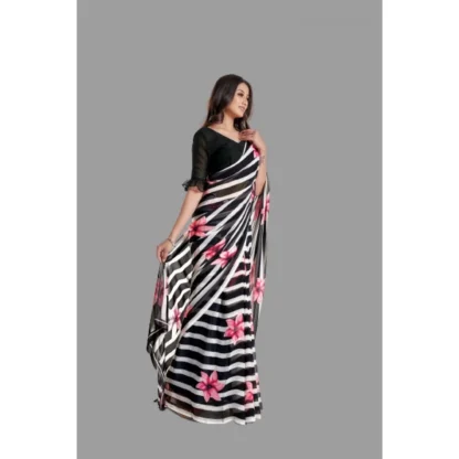 Women's Georgette Printed Saree With Unstitched Blouse (Black) - Image 3