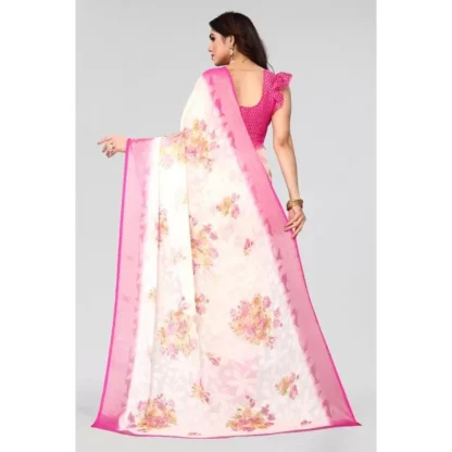 Women's Viscose Rayon Printed Saree With Unstitched Blouse (Pink) - Image 2