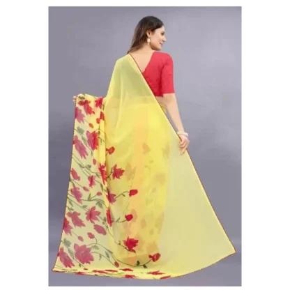 Women's Georgette Printed Saree With Unstitched Blouse (Yellow) - Image 2