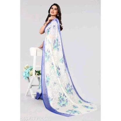 Women's Viscose Rayon Printed Saree With Unstitched Blouse (Blue) - Image 3