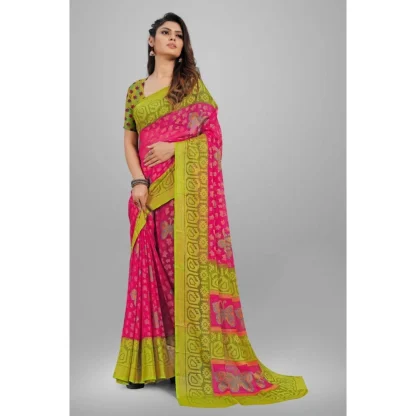 Women's Viscose Rayon Printed Saree With Unstitched Blouse (Pink) - Image 5